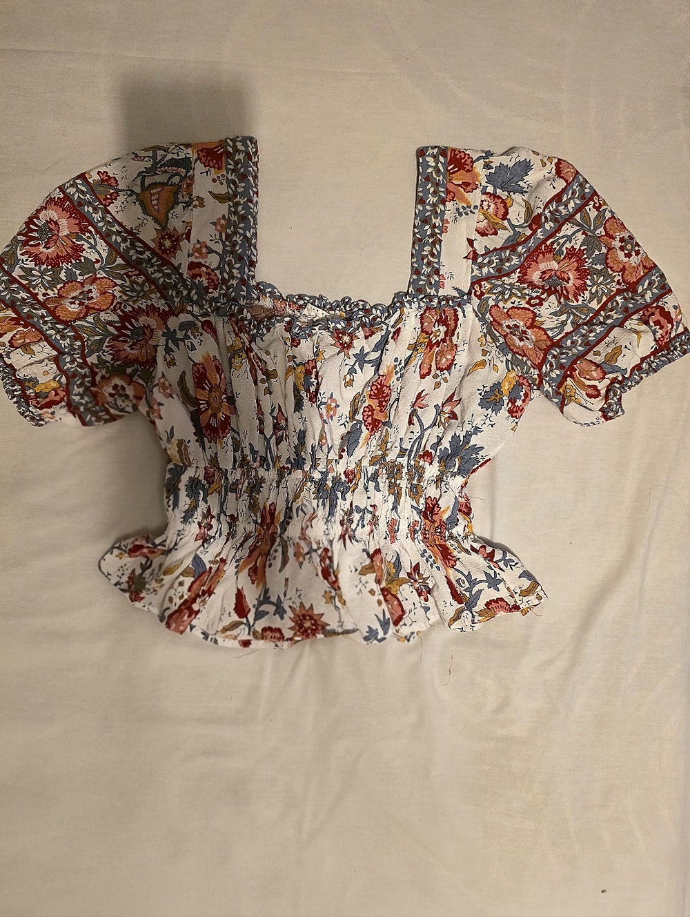 Nicole Miller New York Mocked Square-Neck Floral Blouse - White Multi
